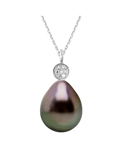 Collier Prestige en Or blanc, Diamants 0.02 ct & Perle de Tahiti poire